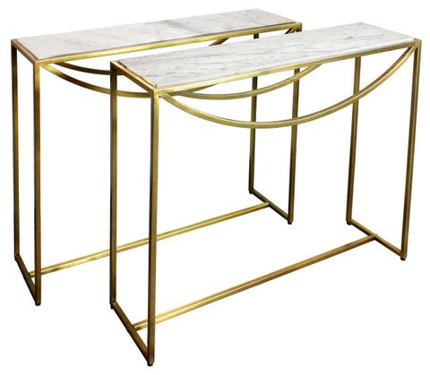 2-Piece Set: Morgan Marble Console Table With Brass Finished Iron Base ... pertaining to Beige Marble End Tables, 2-Piece Set, Oroa Dillinger